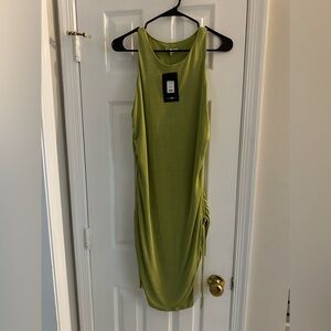FashionNova Sleeveless Ruched Side Dress in Chartreuse Green